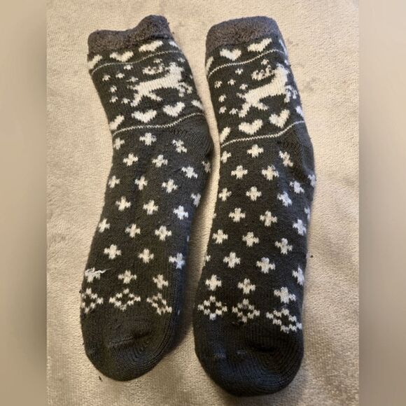 Fuzzy Fleece Reindeer Hearts Slipper/Socks - Picture 1 of 3